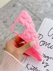 Apple Pink 3D Heart Phone Case Compatible With IPhone15/15Plus/15Pro/15Promax Waterproof Shockproof Anti-Fall Scratch Resistant - Pink - View 4