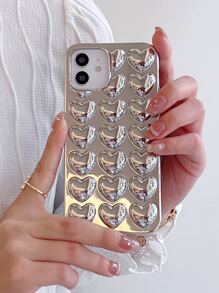 Silver Y2k Heart Metallic Phone Case Compatible With IPhone 15/15Plus/15Pro/15Promax Waterproof Shockproof Anti-Fall Scratch Resistant