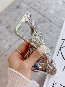 Silver Y2k Heart Metallic Phone Case Compatible With IPhone 15/15Plus/15Pro/15Promax Waterproof Shockproof Anti-Fall Scratch Resistant