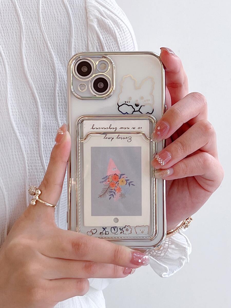 Clear Card Slot Phone Case - Silver - View 1