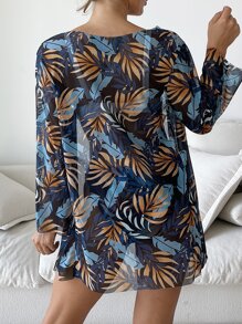 Tropical Twist Push Up Bikini With Kimono Summer - Navy Blue - View 2