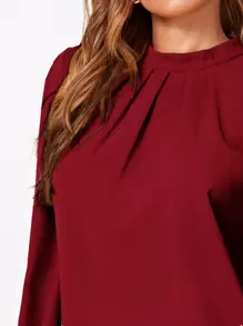 Chiquease Solid Ruched Keyhole Back Blouse Fall Cloth For Women - Burgundy - View 3