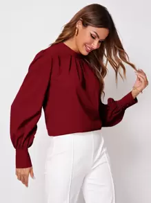 Chiquease Solid Ruched Keyhole Back Blouse Fall Cloth For Women - Burgundy - View 4