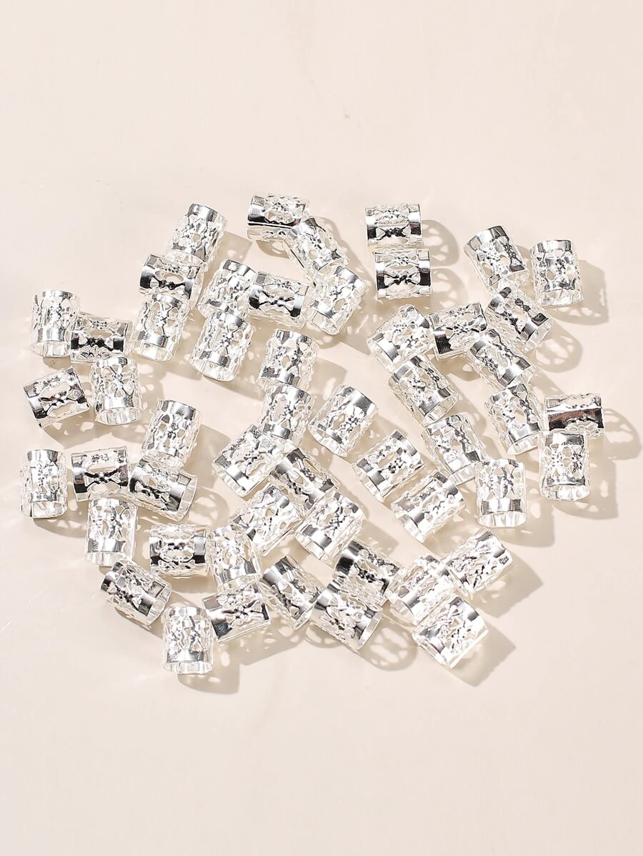 50个金属镂空编织装饰发圈，适合女性日常佩戴，街头金色头饰发夹，发饰，女士发饰，发卡 - 銀色 - 查看 1