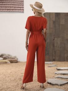 SHEIN Unity Batwing Sleeve Belted Jumpsuit - Burnt Orange - View 2