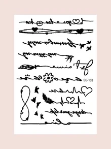 1 hoja Pegatina tatuaje con estampado de letra - Negro - Ver 1