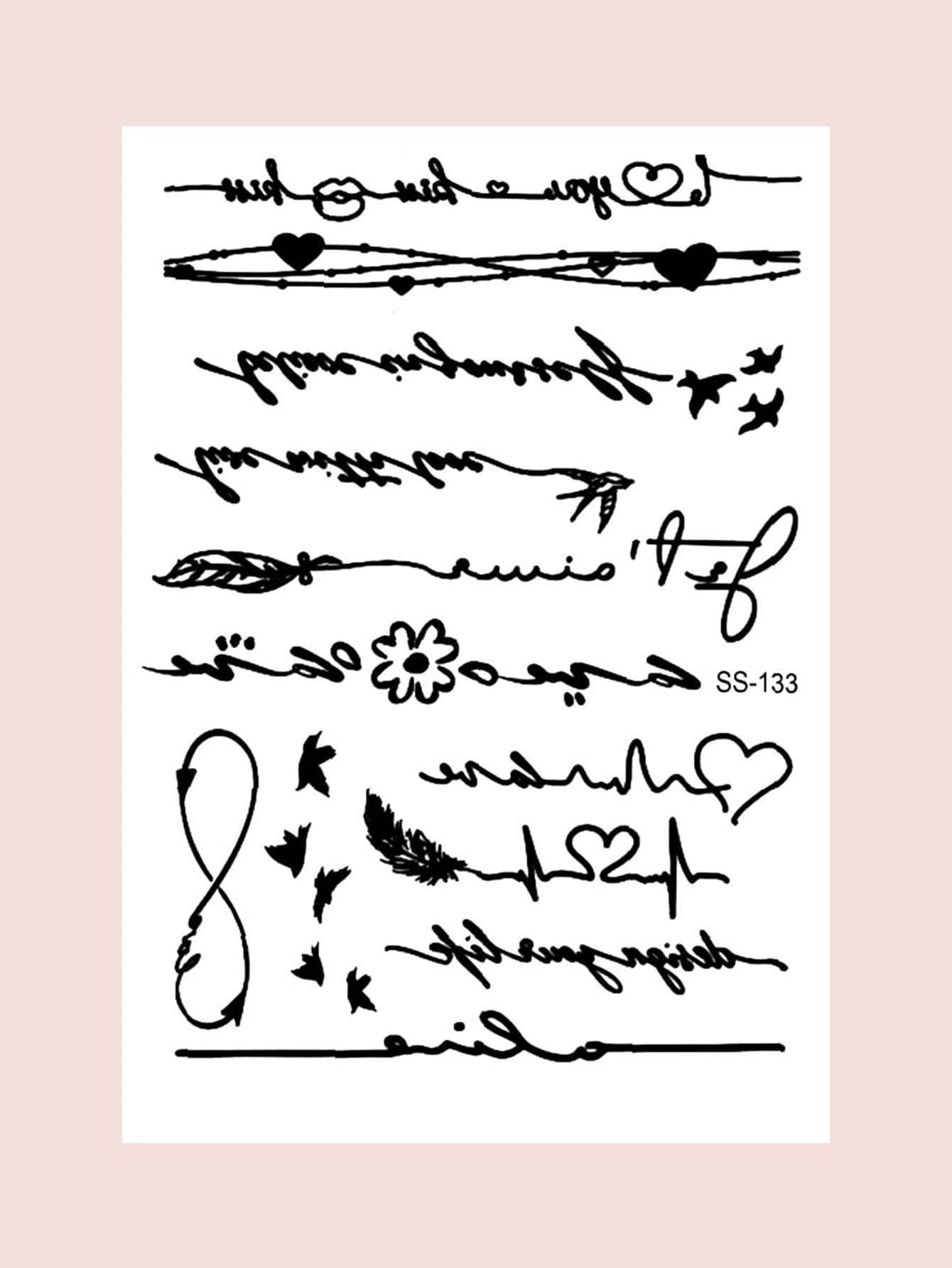 1 hoja Pegatina tatuaje con estampado de letra - Negro - Ver 1