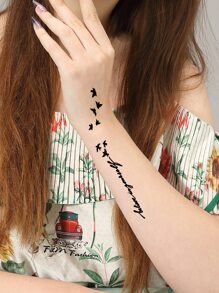 1 hoja Pegatina tatuaje con estampado de letra - Negro - Ver 2