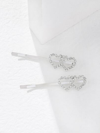2pcs Rhinestone Heart Decor Hair Clip Valentine's Day Valentines,Hair Accessories,Hair Barrettes Hair Clips Hair Claws, School Stuff, Bobby Pins