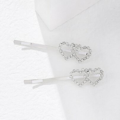 2개 라인스톤 하트 장식 헤어 클립 발렌타인데이 발렌타인, 헤어 액세서리, 헤어 바레트 헤어 클립 클로 클립 헤어 클로, 학교 용품