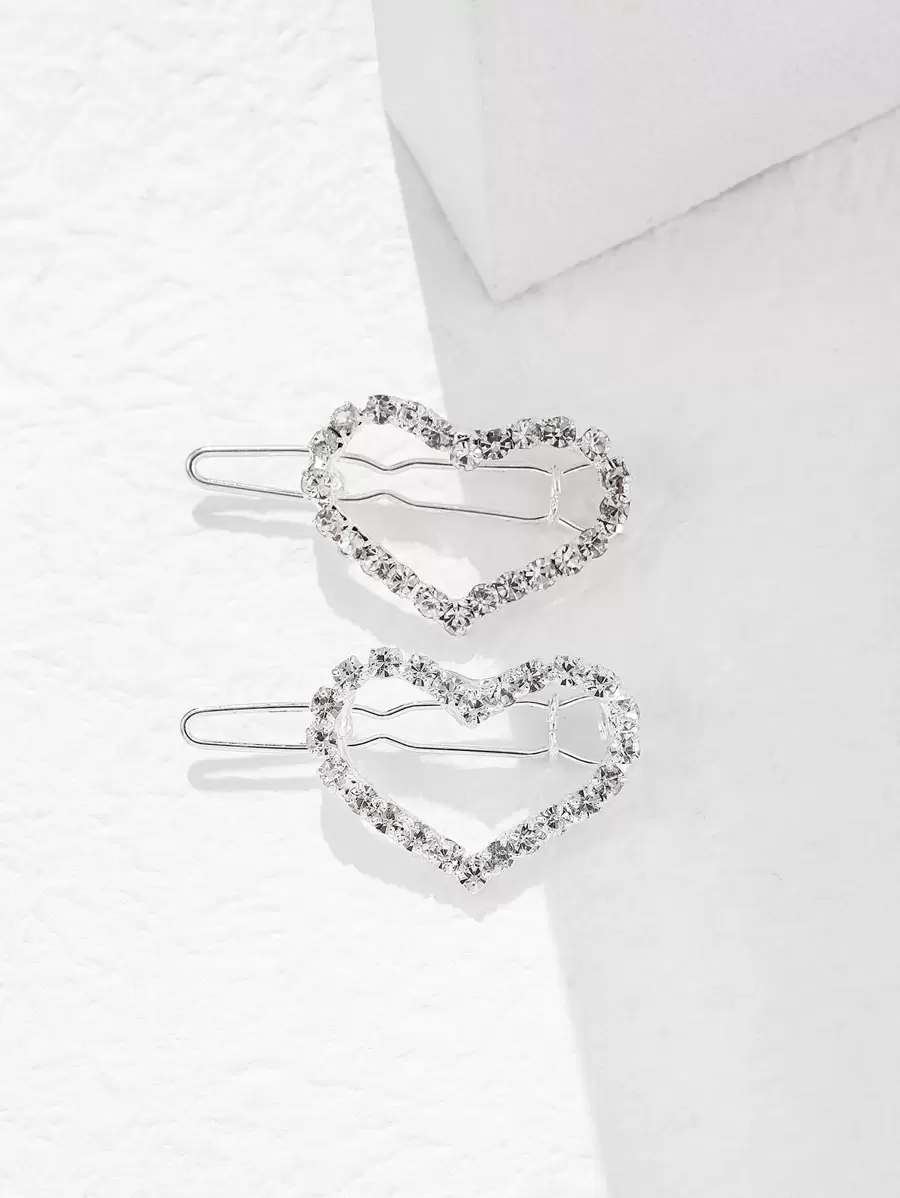 2pcs Rhinestone Heart Decor Hair Clip Elegant,Y2k Valentine's Day Valentines,Hair Accessories,Hair Barrettes Hair Clips Claw Clips Hair Claws, School Stuff