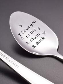 1pc Slogan Thiết kế Thìa thép không gỉ - Bạc - Xem 1
