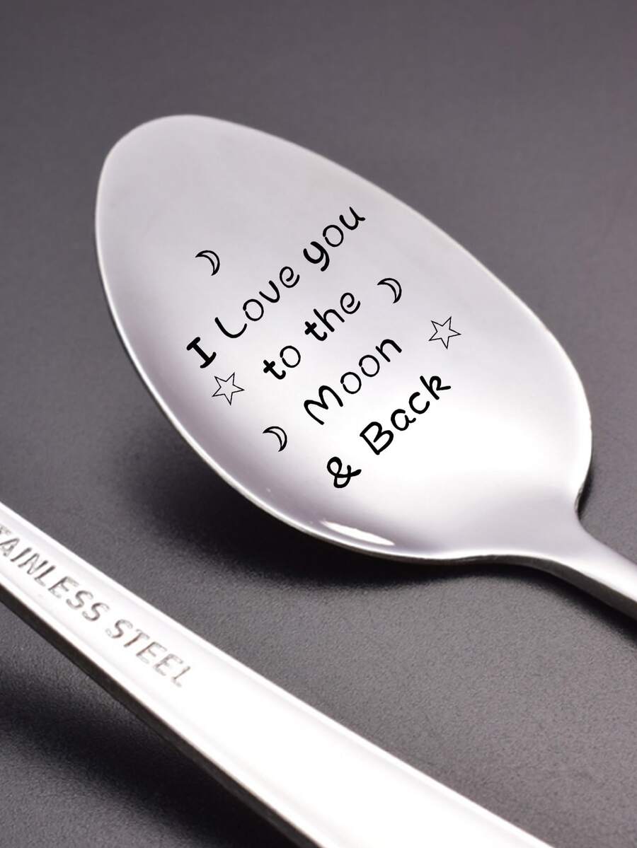 1pc Slogan Thiết kế Thìa thép không gỉ - Bạc - Xem 1