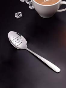 1pc Slogan Thiết kế Thìa thép không gỉ - Bạc - Xem 2