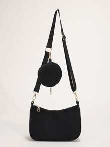 2pcs Girls' Simple Corduroy Zipper Closure Shoulder Bag And Armpit Bag, Suitable For Daily Use In Fall And Winter