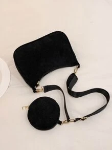 2pcs Girls' Simple Corduroy Zipper Closure Shoulder Bag And Armpit Bag, Suitable For Daily Use In Fall And Winter