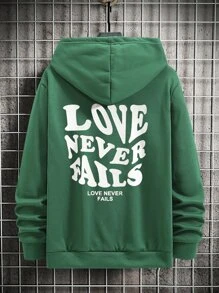 Manfinity Men Slogan Graphic Drawstring Thermal Hoodie - Dark Green - View 1