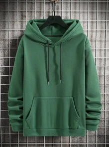 Manfinity Men Slogan Graphic Drawstring Thermal Hoodie - Dark Green - View 2