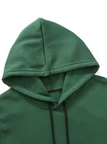 Manfinity Men Slogan Graphic Drawstring Thermal Hoodie - Dark Green - View 5