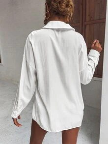 荷葉邊落肩袖襯衫 - 白色 - 查看 2