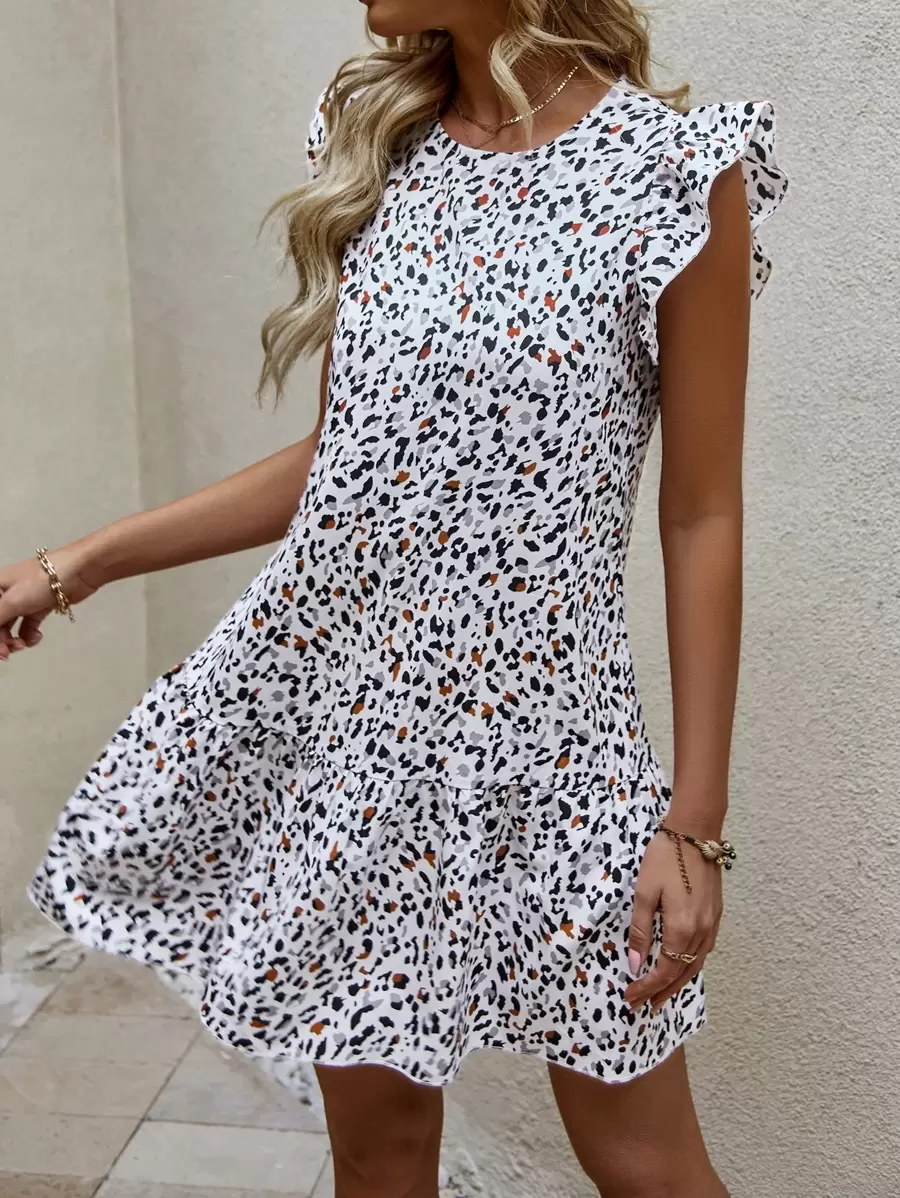 Breezaya Allover Print Ruffle Trim Dress - Multicolor - View 1