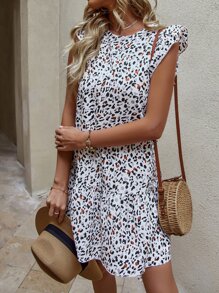 Breezaya Allover Print Ruffle Trim Dress - Multicolor - View 3
