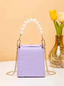 Túi đeo chéo Nữ Ngọc trai Cá sấu Chuỗi Tay cầm Top Đúng mốt - Màu tím - Xem 1