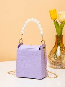 Túi đeo chéo Nữ Ngọc trai Cá sấu Chuỗi Tay cầm Top Đúng mốt - Màu tím - Xem 2