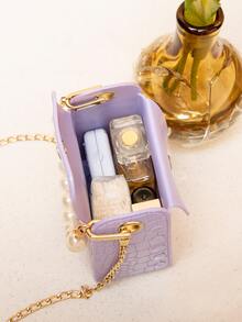 Túi đeo chéo Nữ Ngọc trai Cá sấu Chuỗi Tay cầm Top Đúng mốt - Màu tím - Xem 5