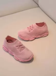 女孩條紋針織繫帶裝飾一腳蹬運動鞋 - 粉色 - 查看 1