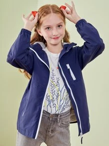 SOLOCOTE Girls Solid Zipper Front Hooded Coat - Navy Blue - View 1