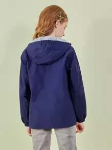 SOLOCOTE Girls Solid Zipper Front Hooded Coat - Navy Blue - View 2