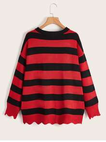 ROMWE Striped Cut Out Scallop Trim Sweater - Multicolor - View 2