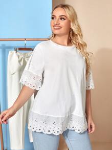 SHEIN LUNE Plus Eyelet Embroidery Top - White - View 1