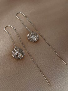 Andkiss Hollow Out Flower Decor Threader Earrings - Silver - View 2