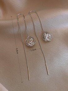 Andkiss Hollow Out Flower Decor Threader Earrings - Silver - View 3