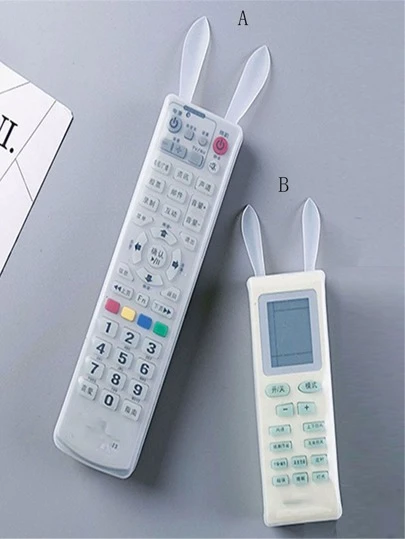 1个硅胶遥控器保护套，兔耳造型，透明遥控器保护套，适用于家居隔热、闺蜜节、小狗、嘉年华等场合。