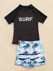 Boys Palm Tree Print Beach Swimsuit - Multicolor - View 1