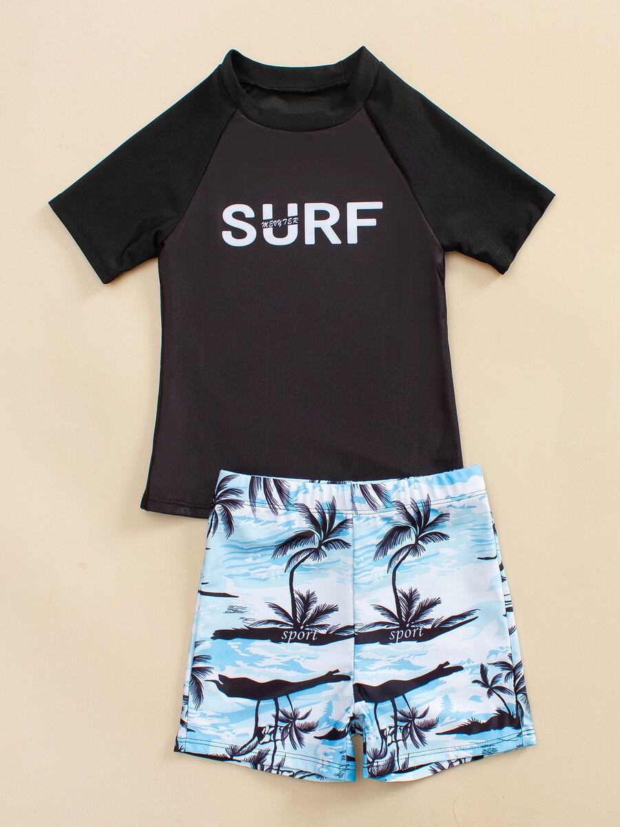 Boys Palm Tree Print Beach Swimsuit - Multicolor - View 1