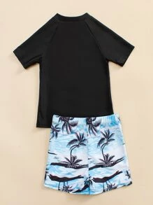 Boys Palm Tree Print Beach Swimsuit - Multicolor - View 2