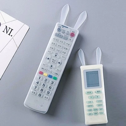 1pc Silicone Remote Control Cover, Rabbit Ear Detail Clear Remote Control Protector For Home Insulation, Galentines, Puppy, Carnival,Kitchen Decor,Household Items