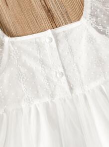 Niñas Vestido de manga farol de malla en contraste bajo con fruncido - Blanco - Ver 3