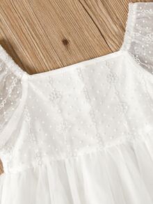 Niñas Vestido de manga farol de malla en contraste bajo con fruncido - Blanco - Ver 5