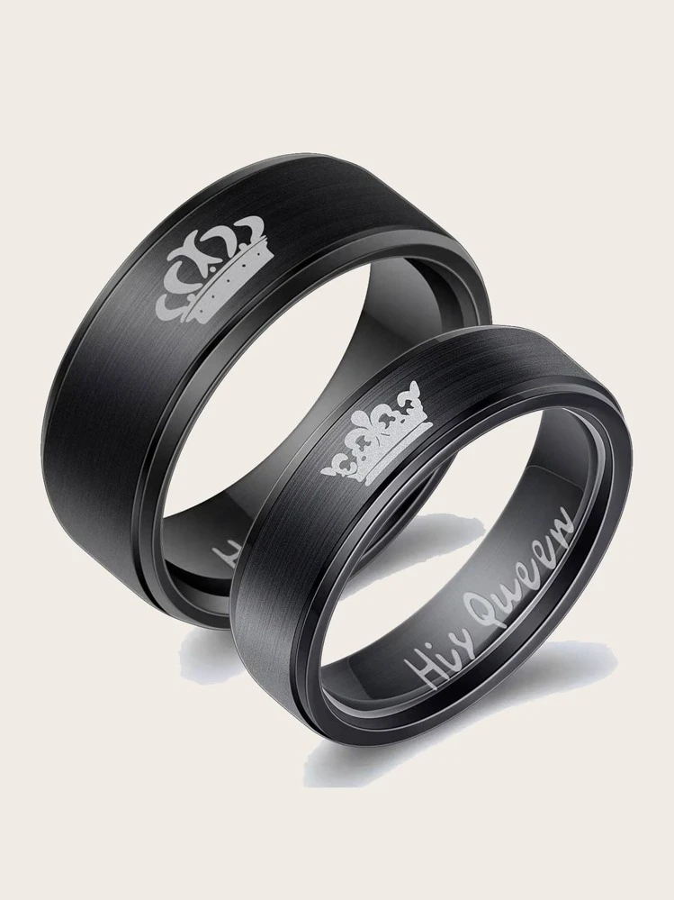 2 cái/bộ Nhẫn hoa văn vương miện cặp đôi - màu đen - Xem 1
