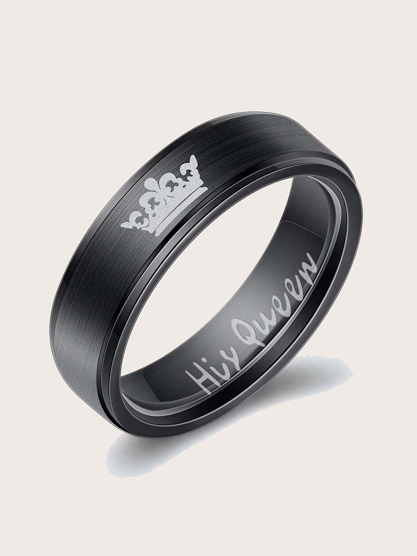 2 cái/bộ Nhẫn hoa văn vương miện cặp đôi - màu đen - Xem 2