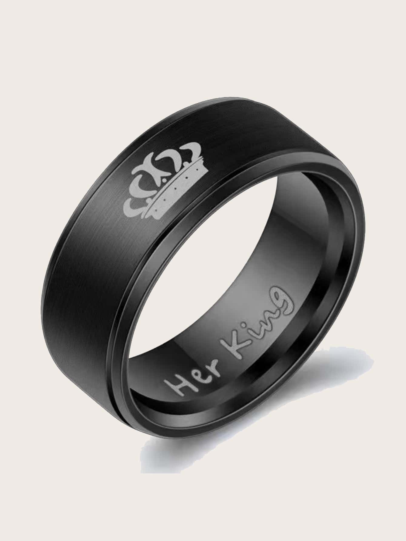 2 cái/bộ Nhẫn hoa văn vương miện cặp đôi - màu đen - Xem 3