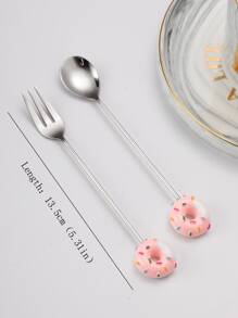 2 piezas Set cuchara y tenedor dónut con diseño - Plateado - Ver 5