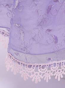 小女童泡泡袖十字交叉鏤空蕾絲花邊網紗邊派對禮服 - 彩色 - 查看 4