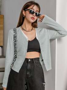 DAZY Button Front 2 In 1 Tee - Light Grey - View 1