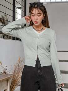 DAZY Button Front 2 In 1 Tee - Light Grey - View 4